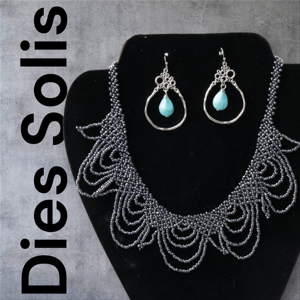 Black Beaded Necklace and Earring Set